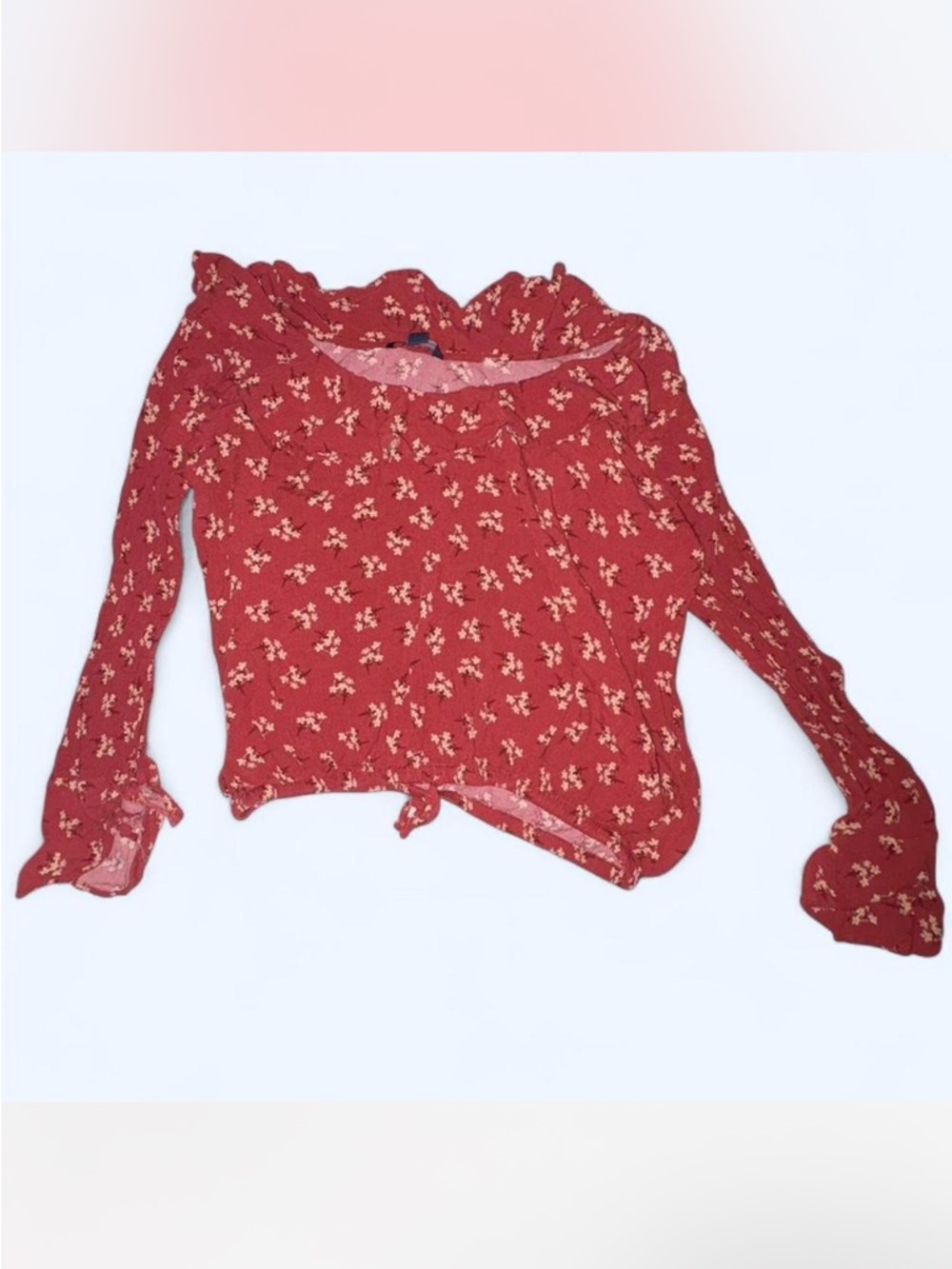 American Eagle Outfitters Red Floral Tie-Front Ruffle Blouse